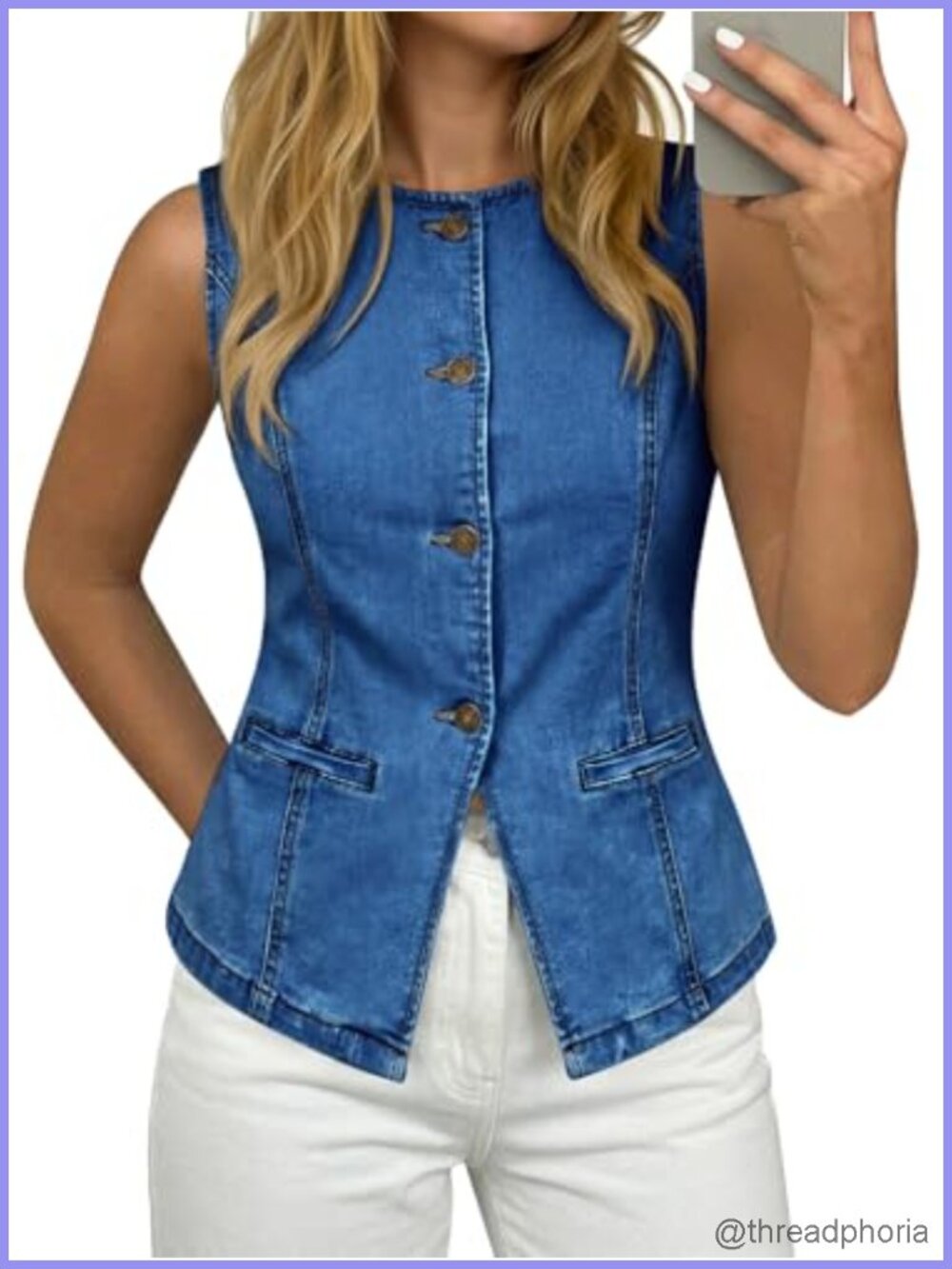 Women's Sleeveless Denim Vest, Button Down Slim Fit Jean Tank Top